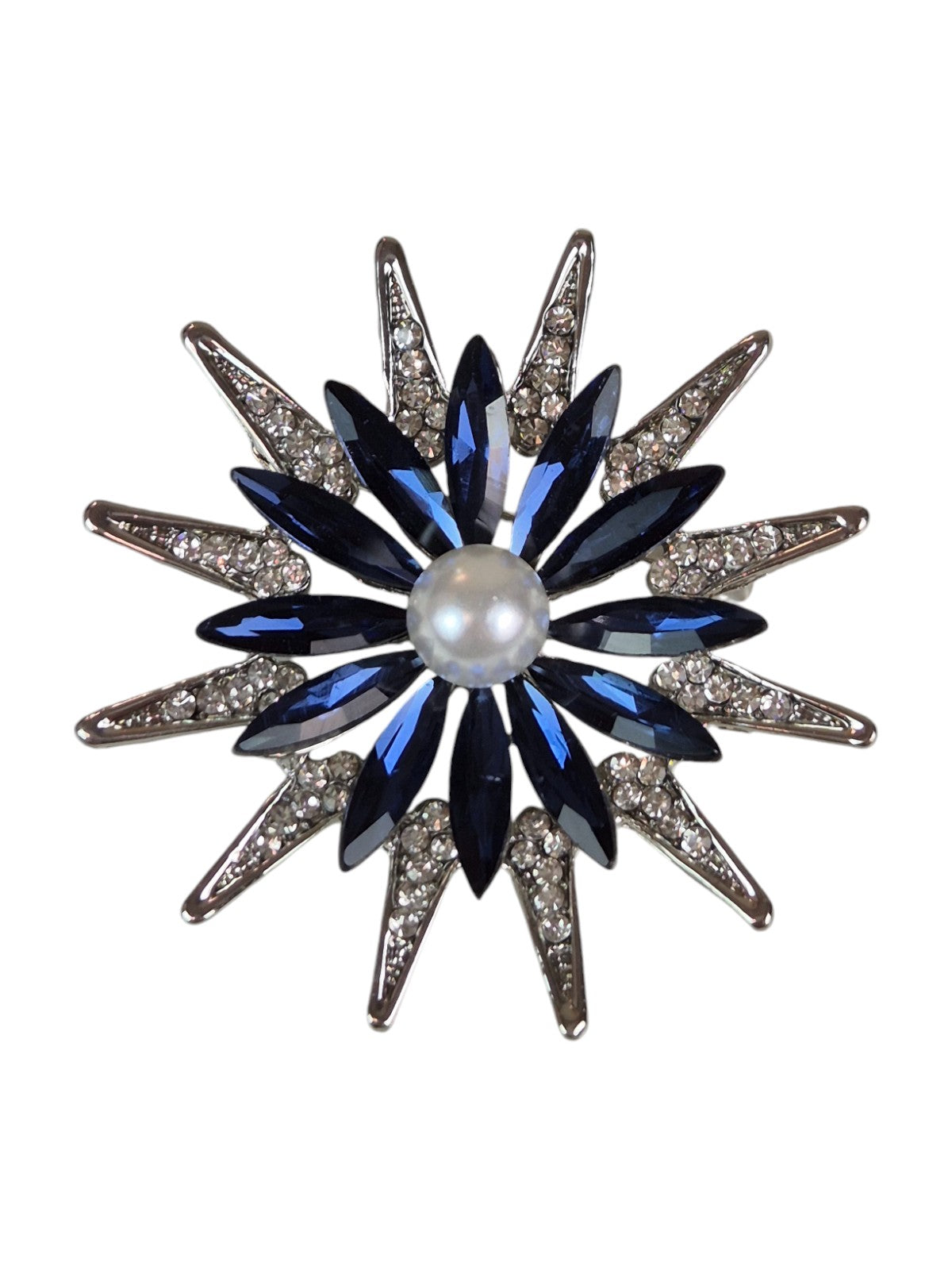 Diamante Daisy Style Flower Brooch Blue