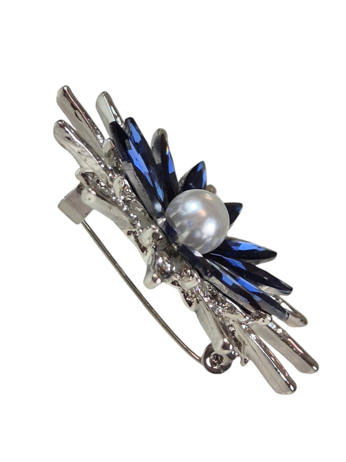 Diamante Daisy Style Flower Brooch Blue