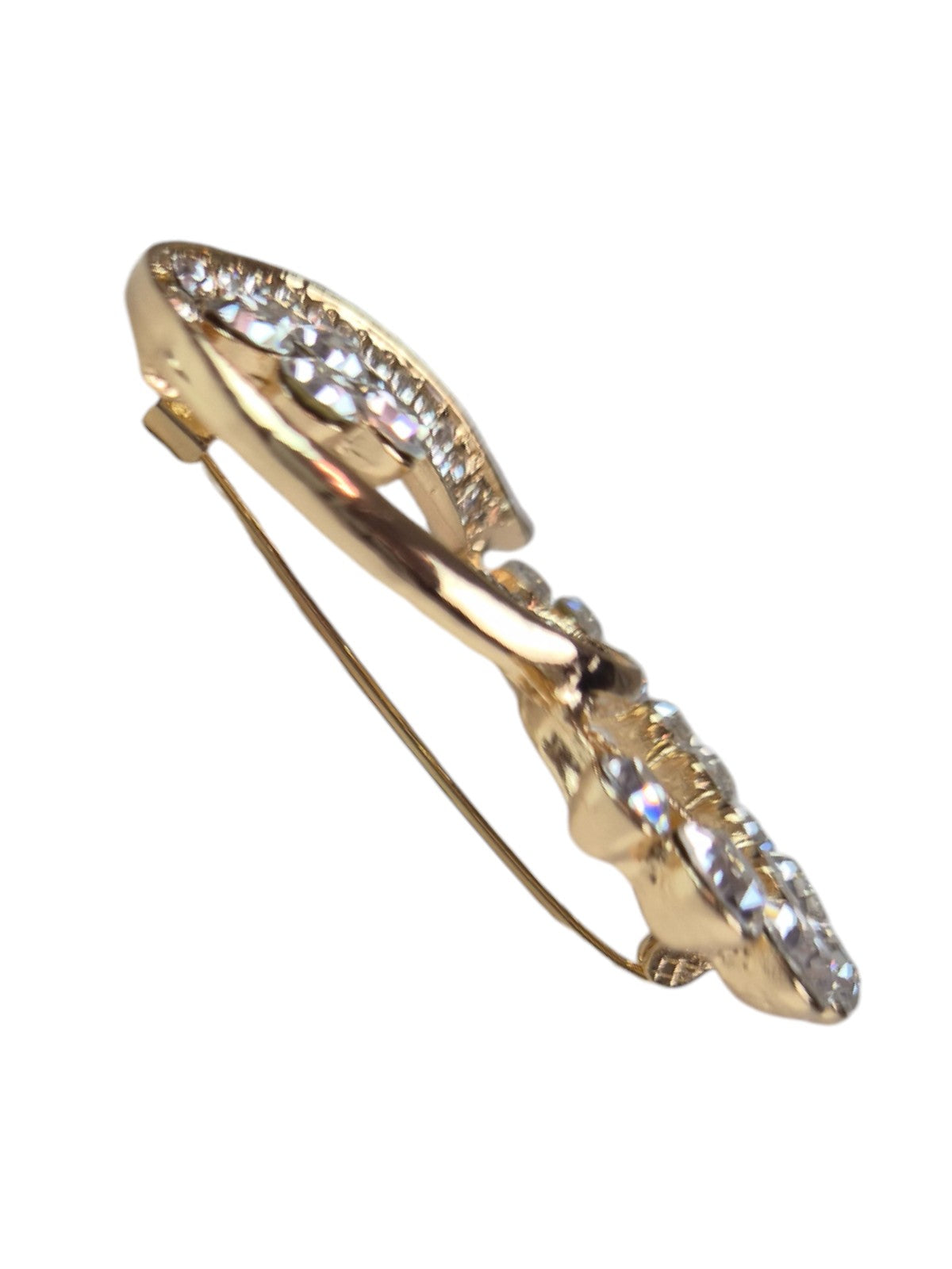 Diamante Love Heart Brooch Pin Gold