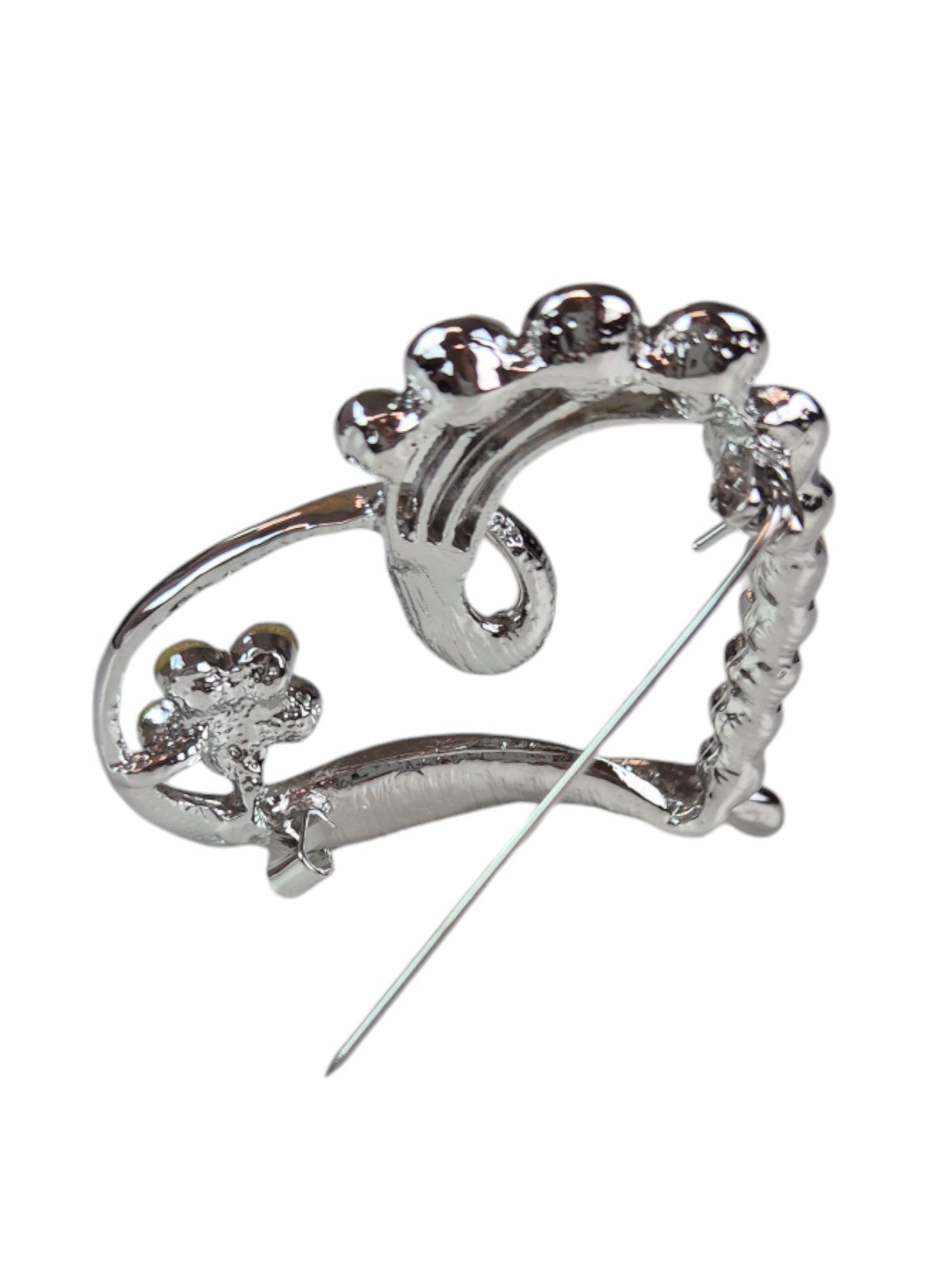 Diamante Love Heart Brooch Pin Silver