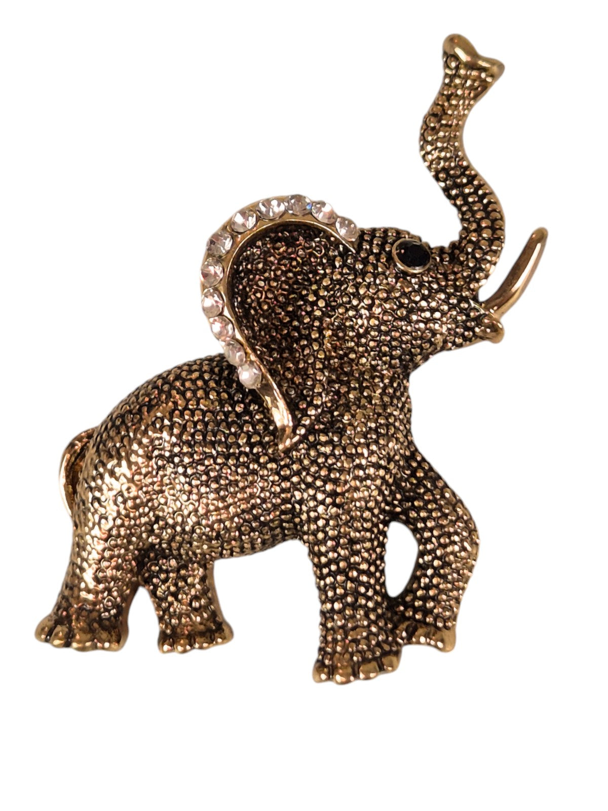 Elephant Brooch Pin Diamante Ears Gold