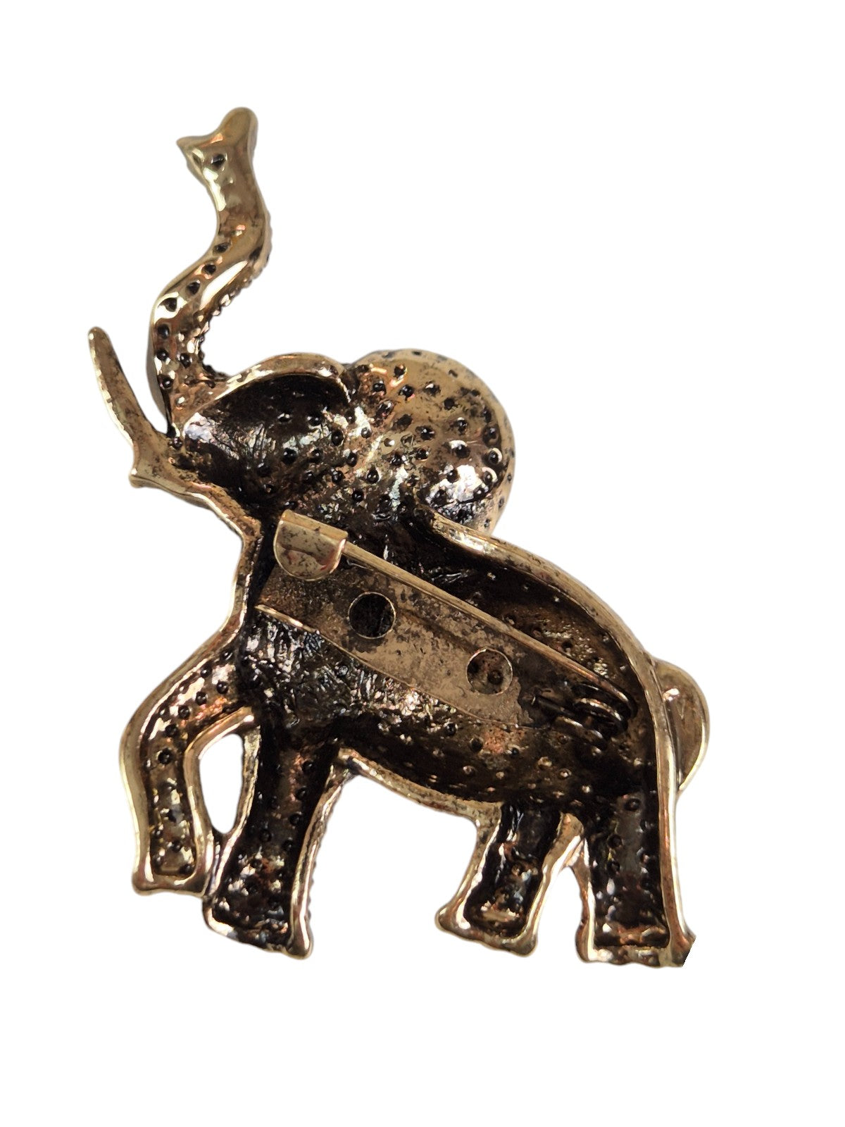 Elephant Brooch Pin Diamante Ears Gold