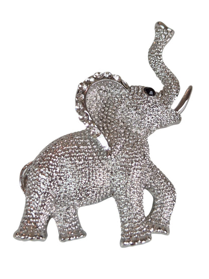 Elephant Brooch Pin Diamante Ears Silver