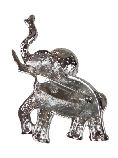 Elephant Brooch Pin Diamante Ears Silver