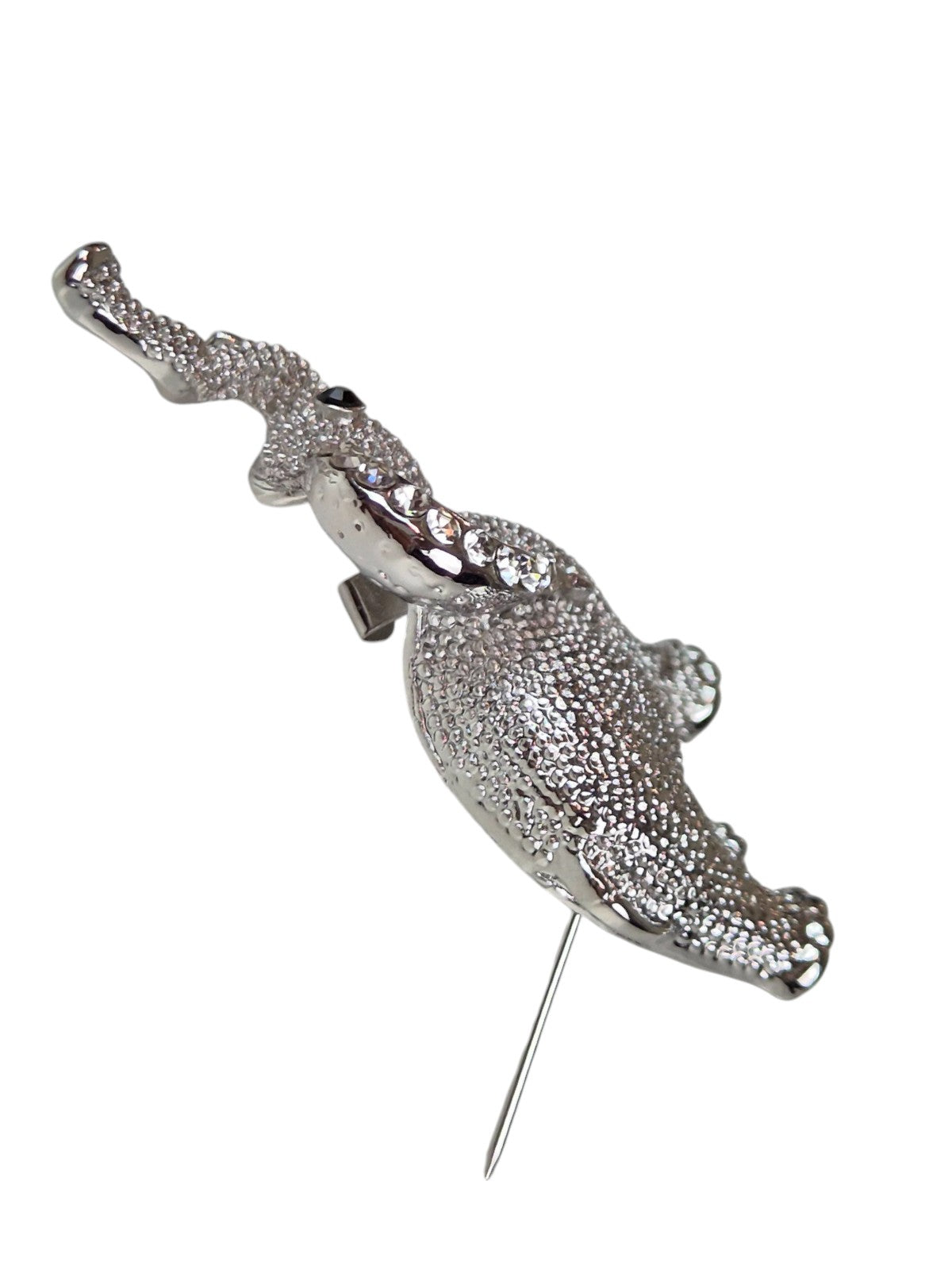 Elephant Brooch Pin Diamante Ears Silver