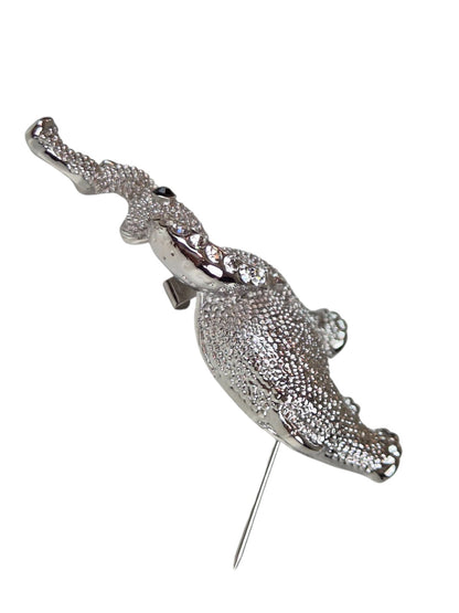 Elephant Brooch Pin Diamante Ears Silver