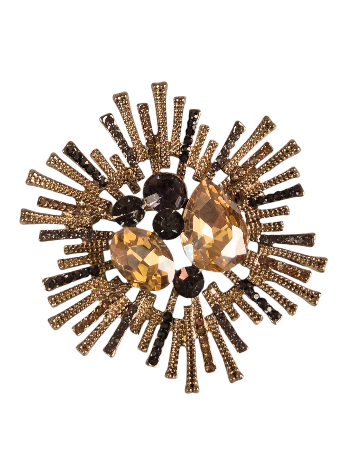 Diamante Large Spray Star Brooch Pin Gold