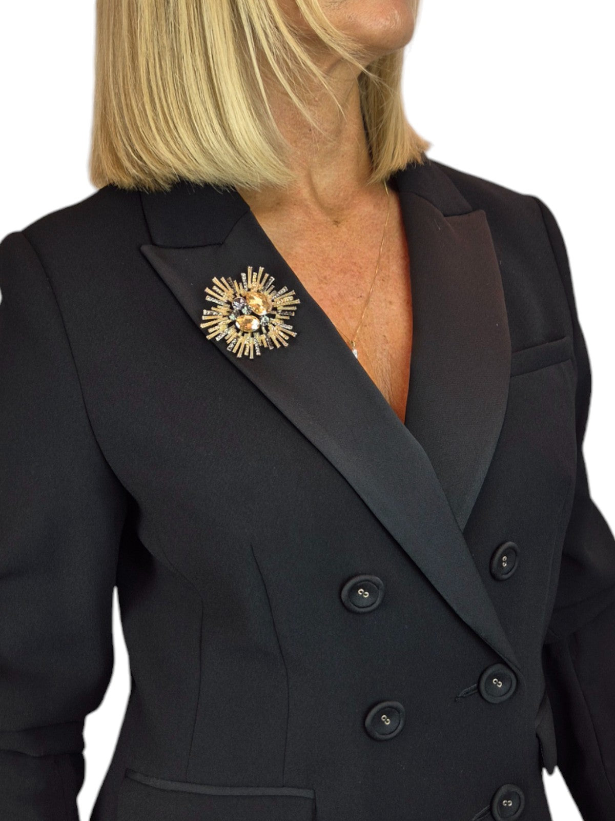 Diamante Large Spray Star Brooch Pin Gold