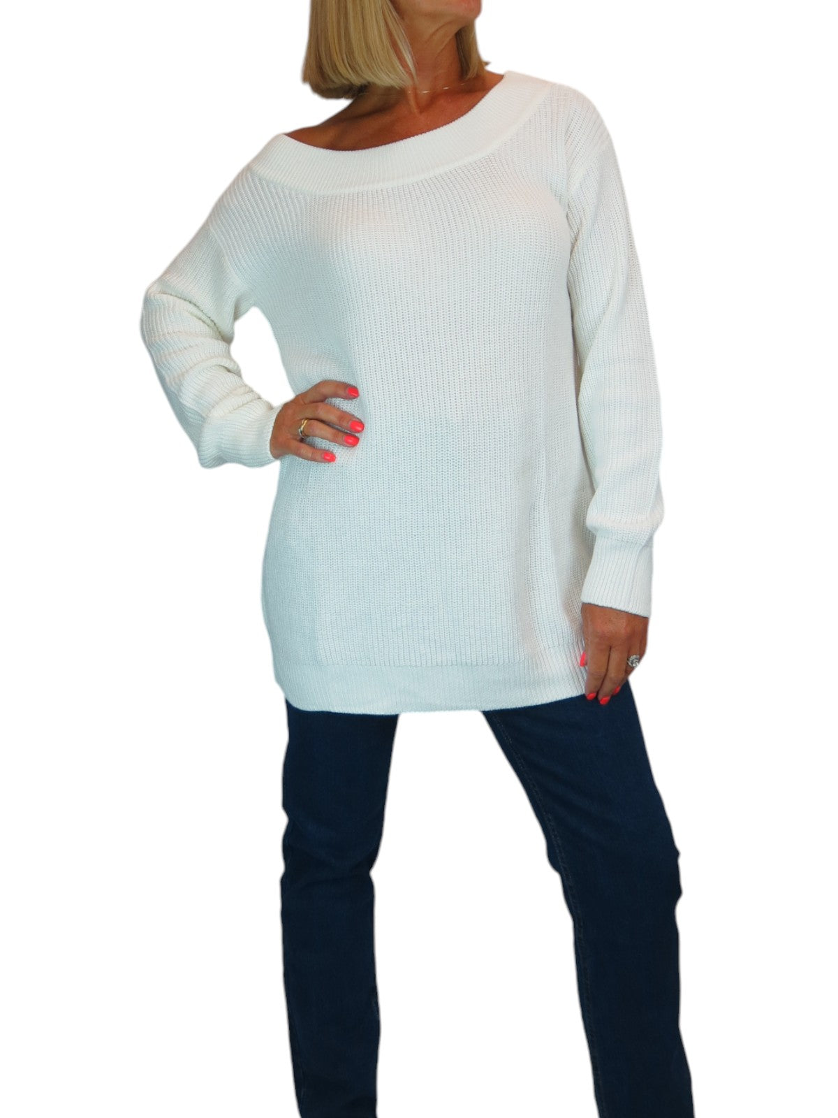 Oversized Longline Pullover Jumper - Medium Knit Cream