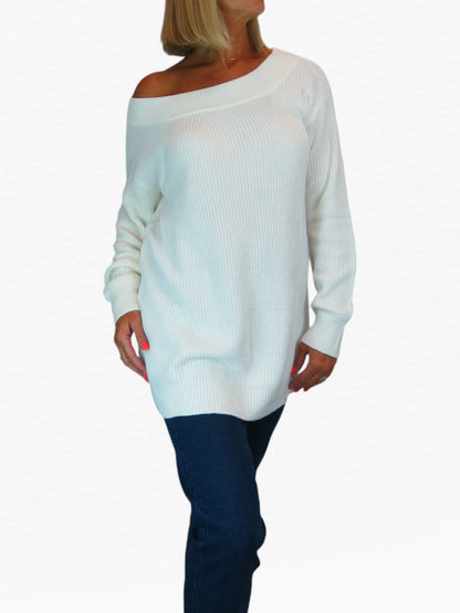 Oversized Longline Pullover Jumper - Medium Knit Cream