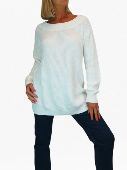 Oversized Longline Pullover Jumper - Medium Knit Cream