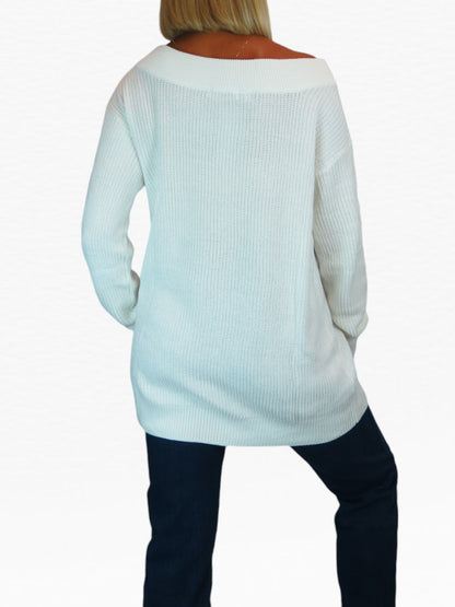 Oversized Longline Pullover Jumper - Medium Knit Cream