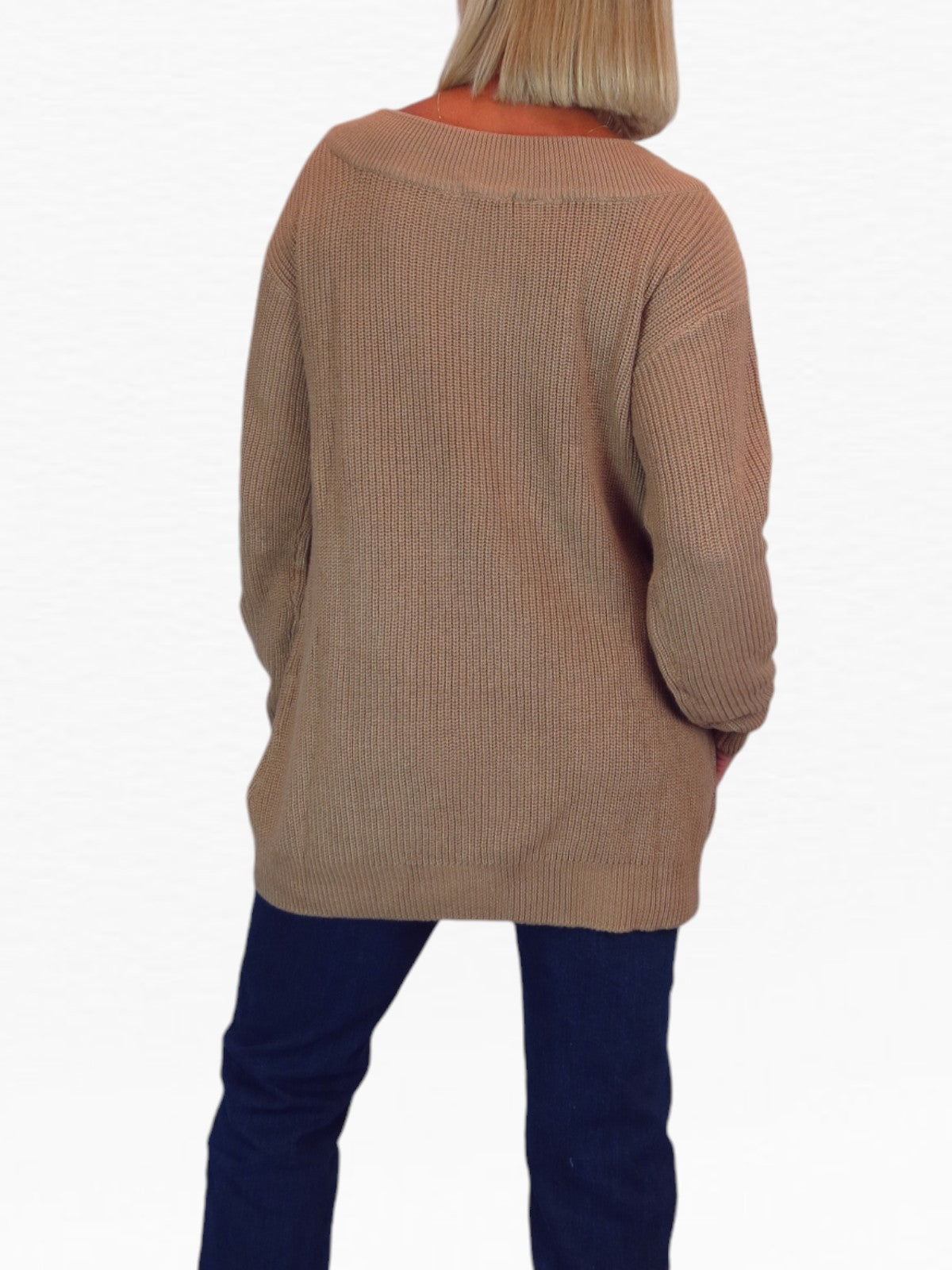 Oversized Longline Pullover Jumper - Medium Knit Taupe