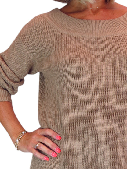 Oversized Longline Pullover Jumper - Medium Knit Taupe