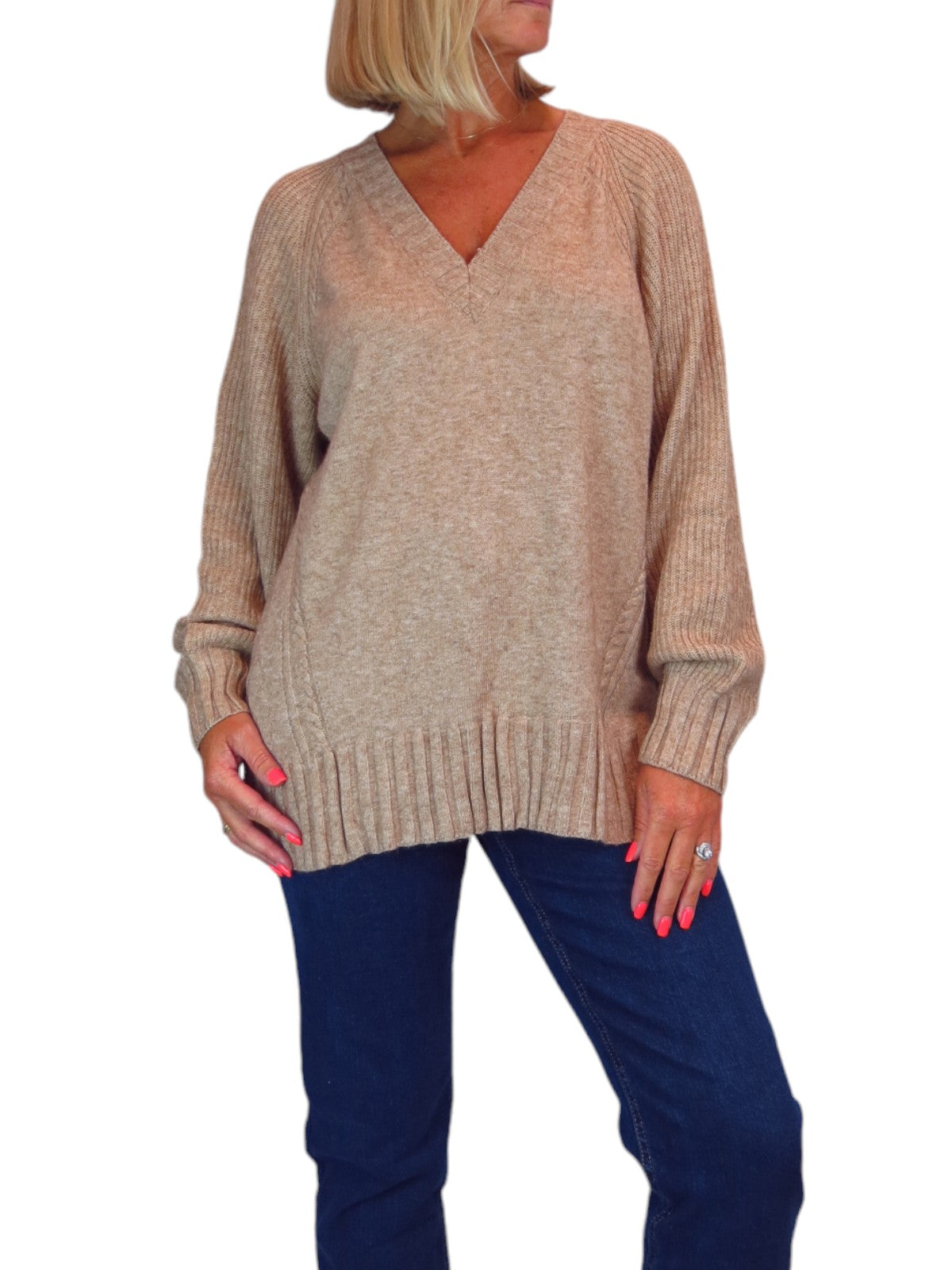 Soft Knit V Neck Jumper Tan