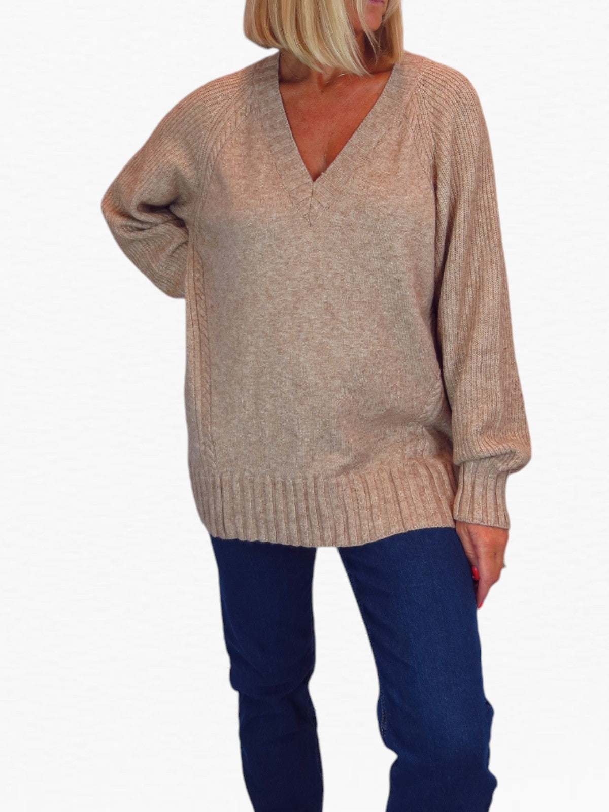 Soft Knit V Neck Jumper Tan