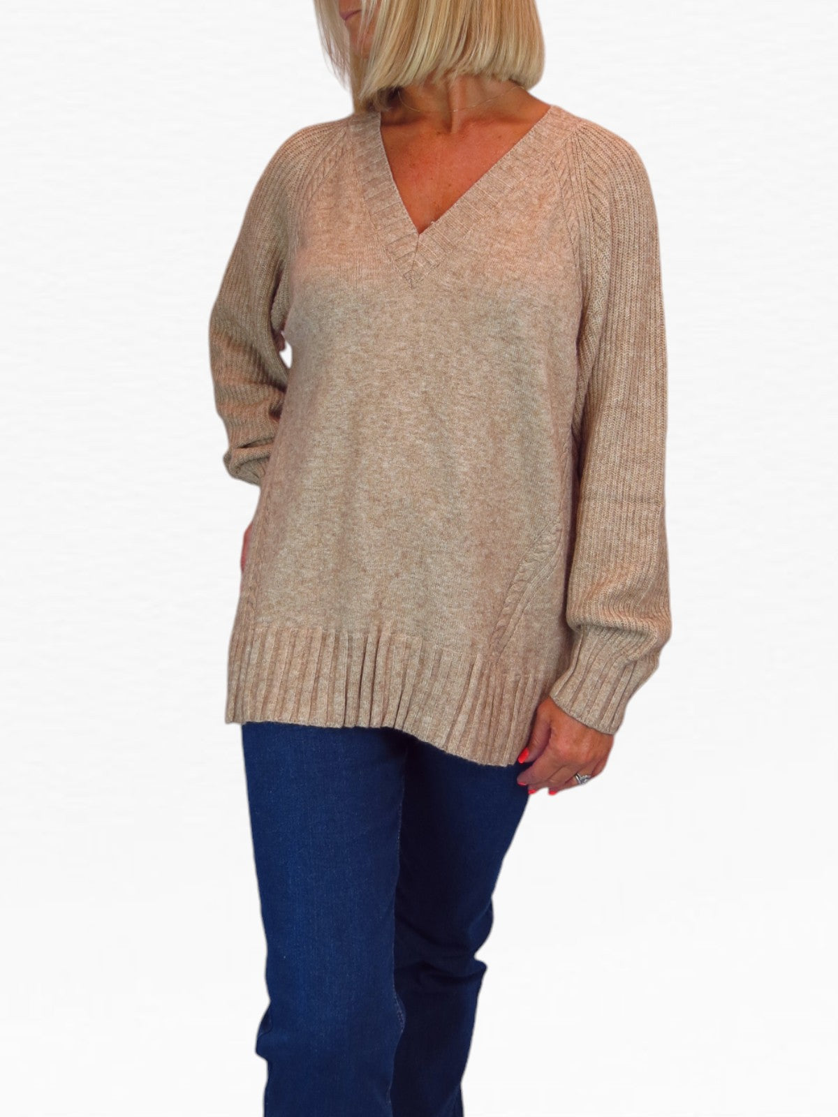 Soft Knit V Neck Jumper Tan