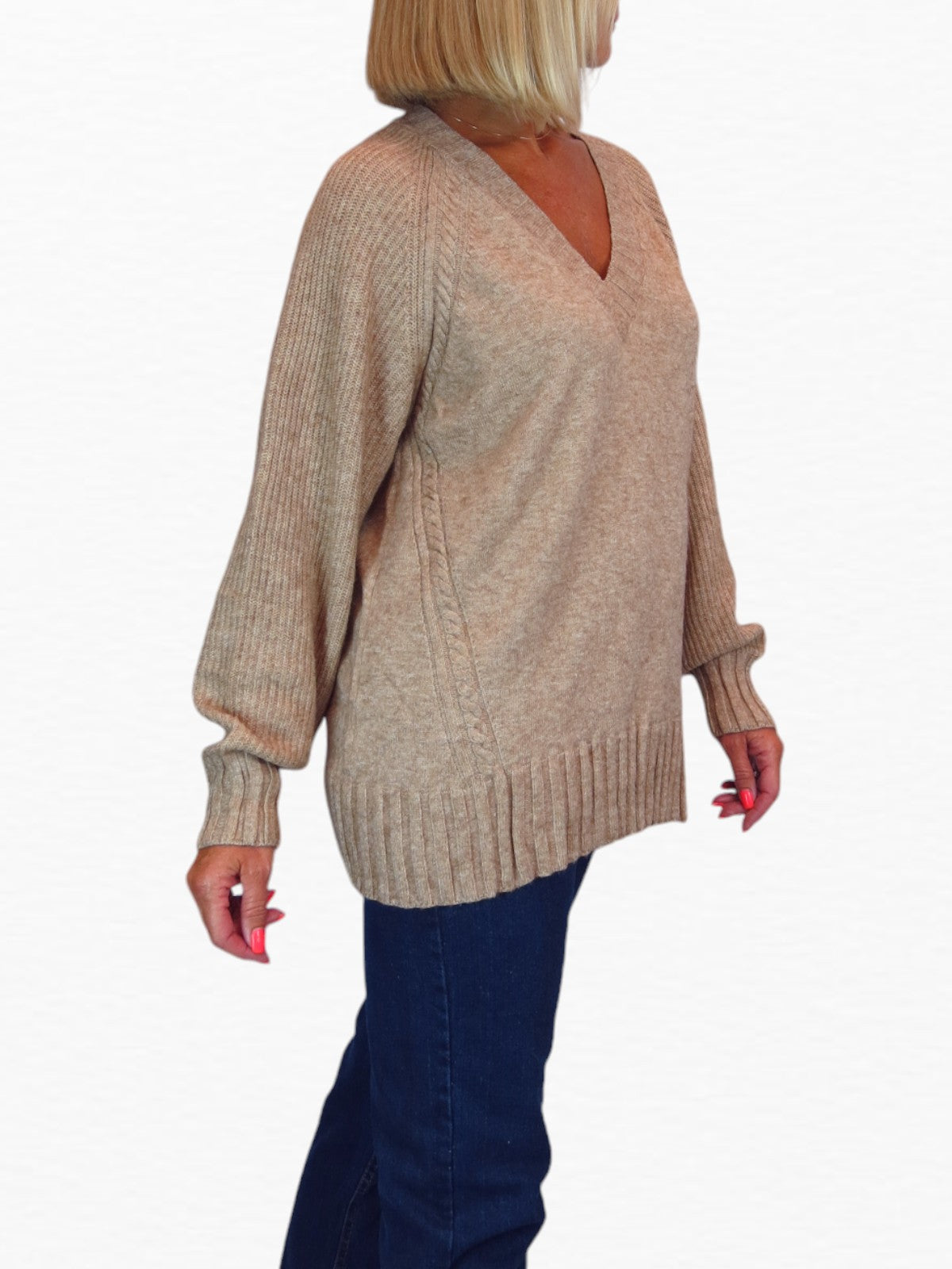 Soft Knit V Neck Jumper Tan