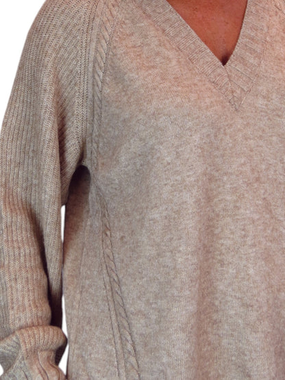 Soft Knit V Neck Jumper Tan