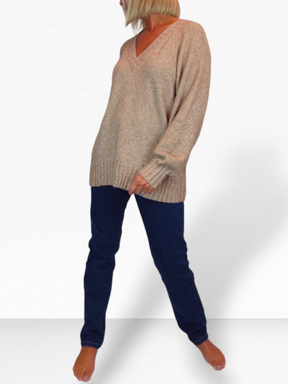 Soft Knit V Neck Jumper Tan