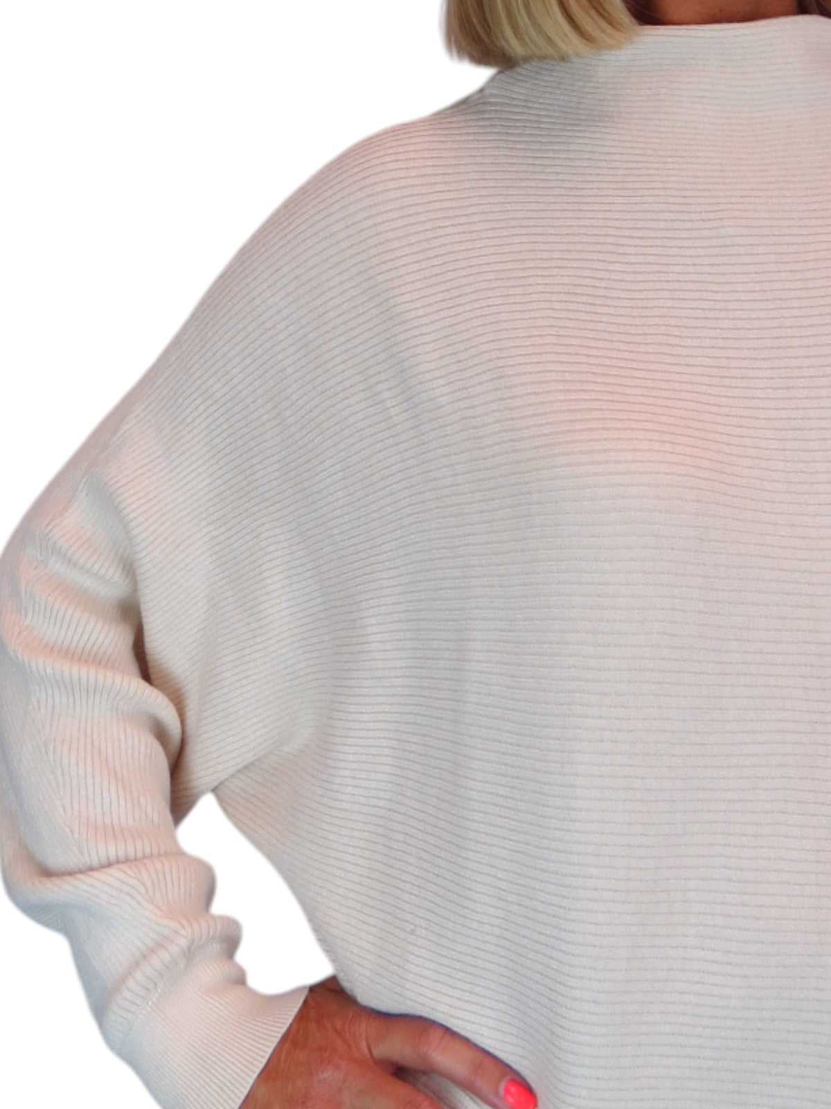 Ribbed Turtle Neck Batwing Jumper Beige