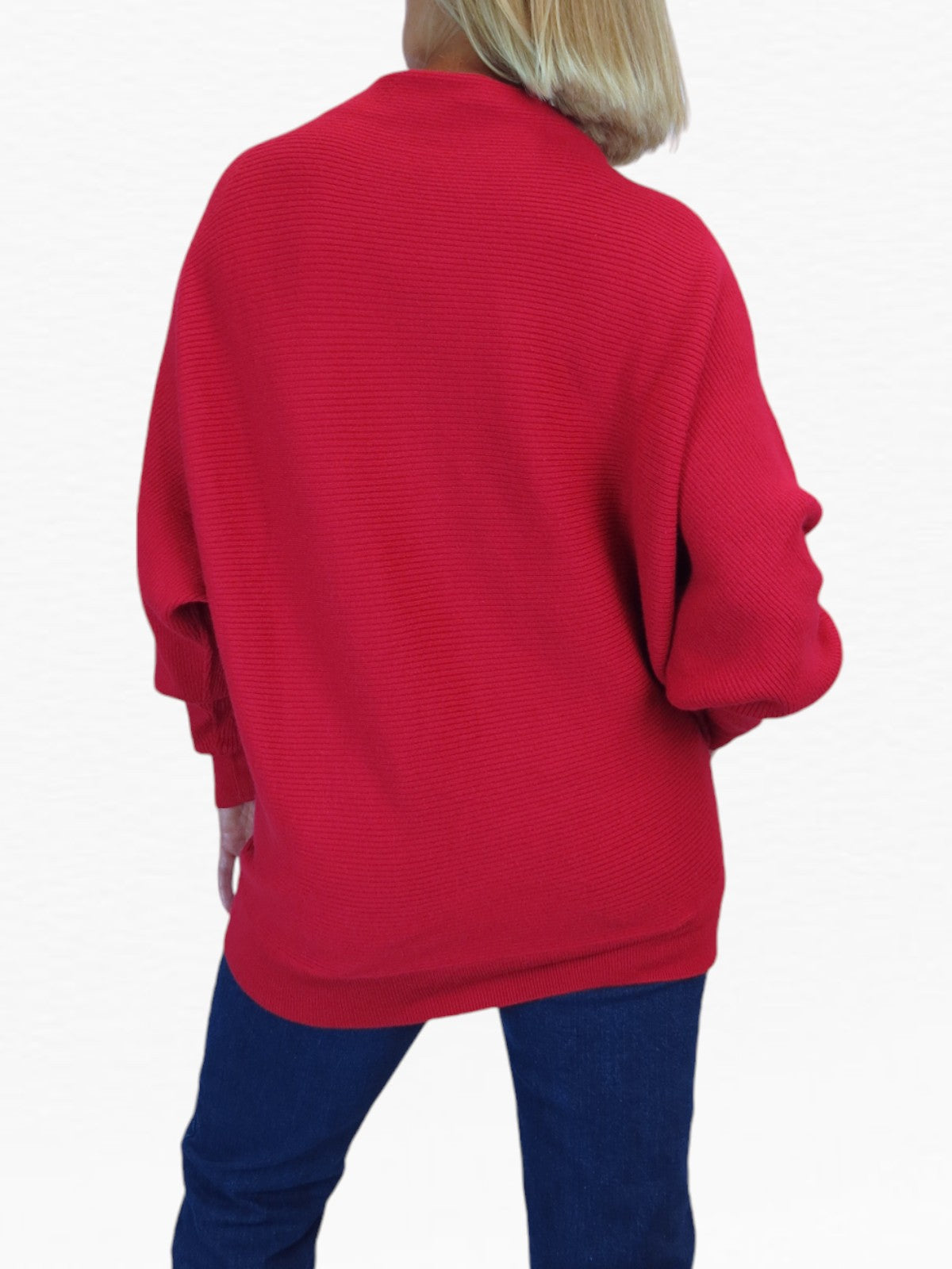 Ribbed Turtle Neck Batwing Jumper Red