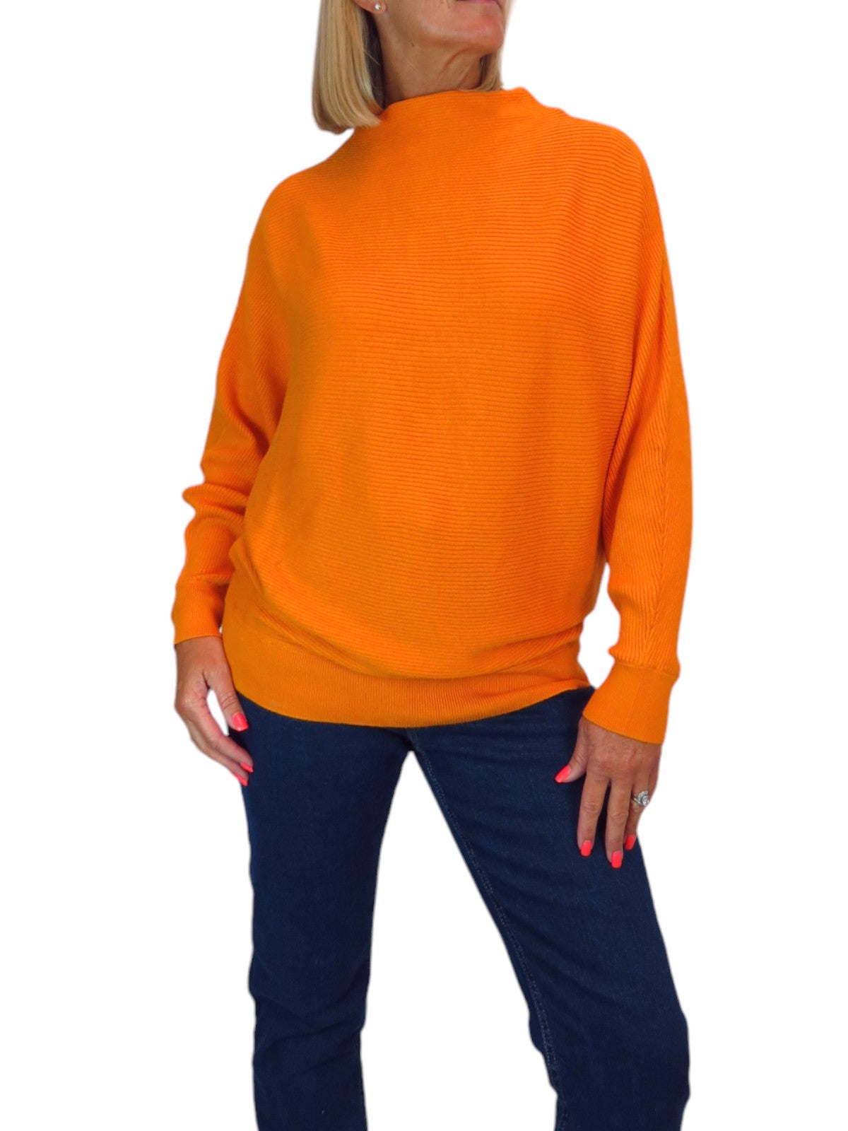 Ribbed Turtle Neck Batwing Jumper Orange