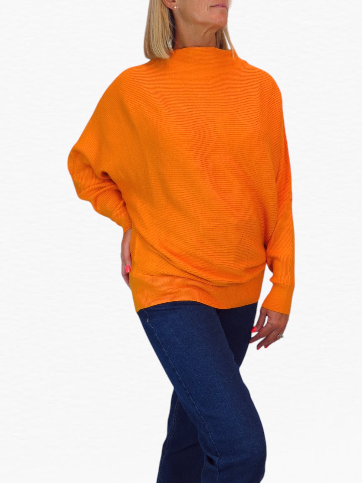 Ribbed Turtle Neck Batwing Jumper Orange