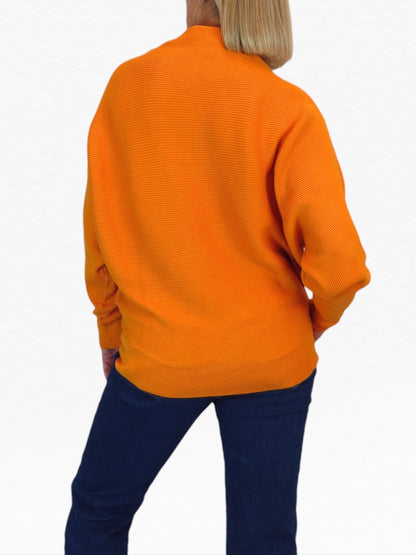 Ribbed Turtle Neck Batwing Jumper Orange