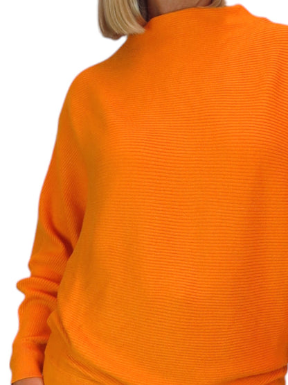 Ribbed Turtle Neck Batwing Jumper Orange