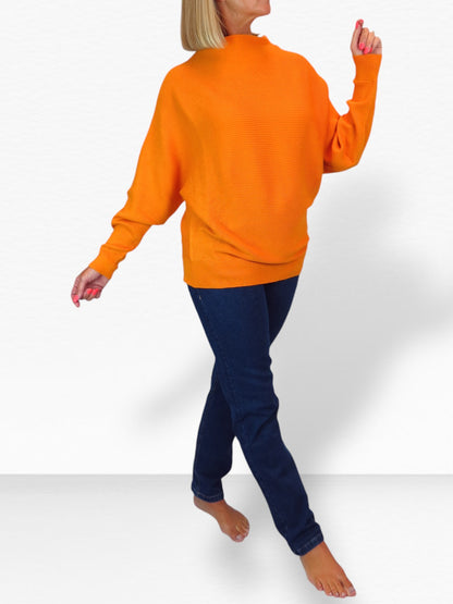 Ribbed Turtle Neck Batwing Jumper Orange