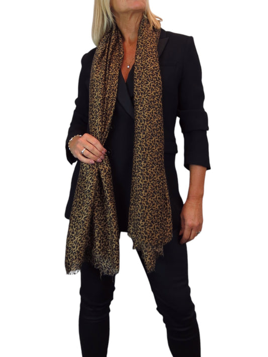 Leopard Print Lightweight Shawl Wrap Brown