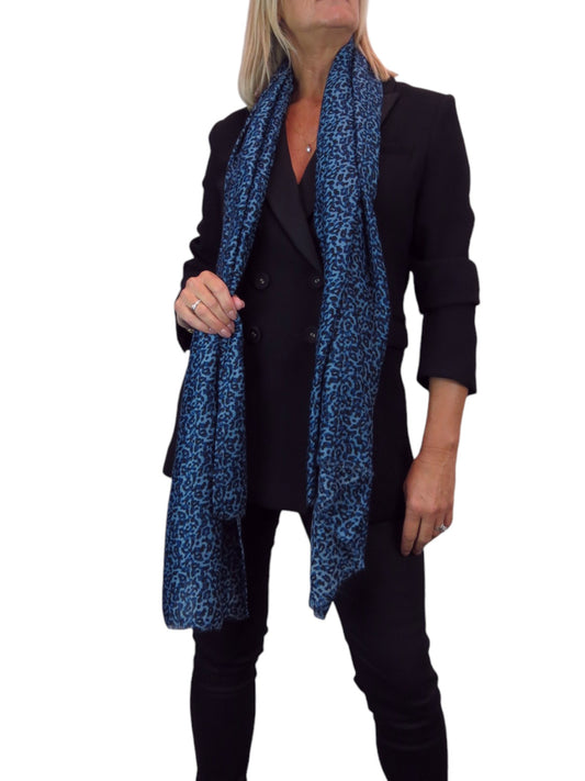 Leopard Print Lightweight Shawl Wrap Blue