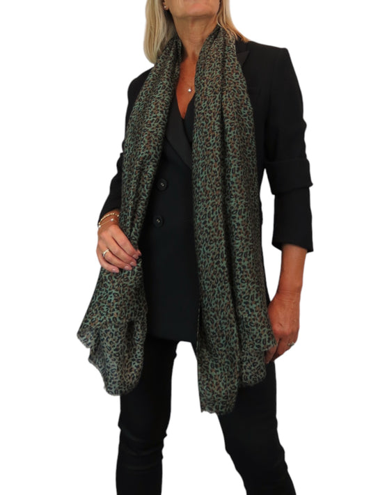 Leopard Print Lightweight Shawl Wrap Green