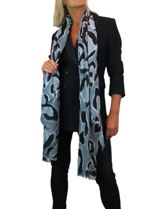 Leopard Spot Print Lightweight Shawl Scarf Grey