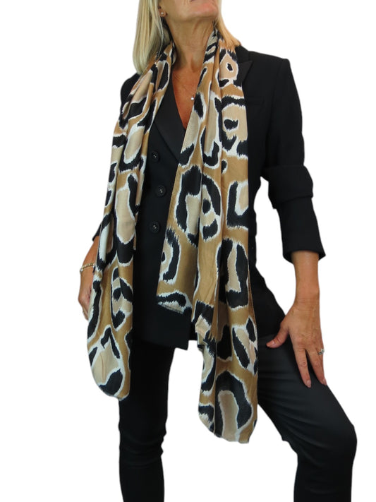 Leopard Spot Print Lightweight Shawl Scarf Beige Tan