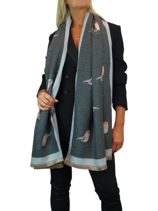 Cashmere Pashmina Blanket Scarf Robins Grey