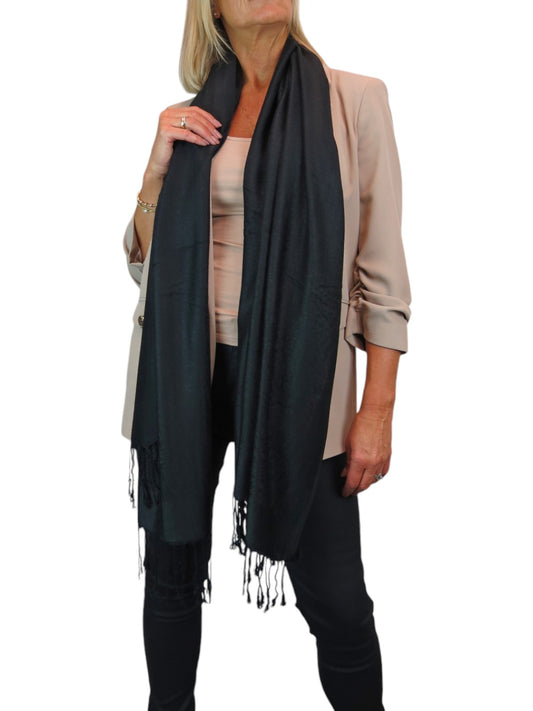 Paisley Jacquard Fine Pashmina Shawl Wrap Black