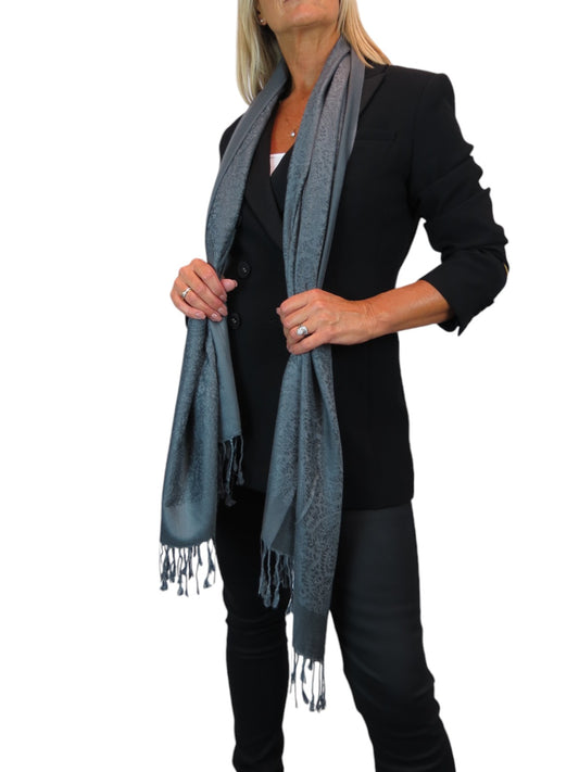 Paisley Jacquard Fine Pashmina Shawl Wrap Grey