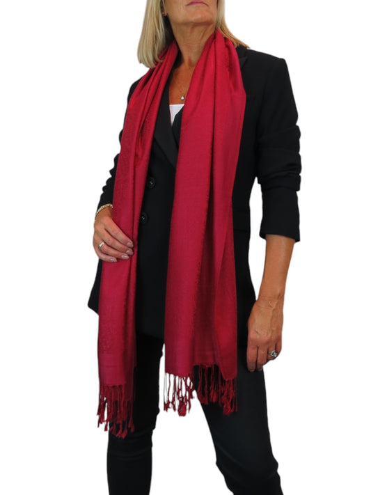 Paisley Jacquard Fine Pashmina Shawl Wrap Deep Red