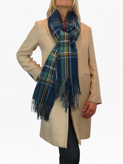 Plaid Tartan Soft Wool Pashmina Shawl Scarf Navy Blue