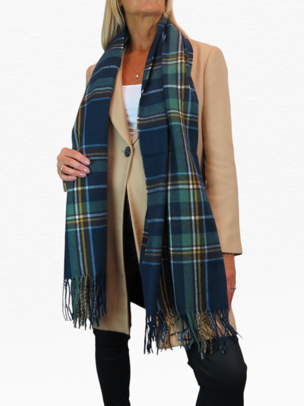 Plaid Tartan Soft Wool Pashmina Shawl Scarf Navy Blue