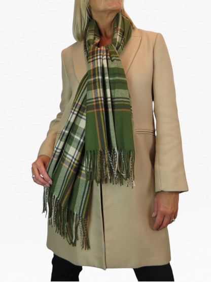 Plaid Tartan Soft Wool Pashmina Shawl Scarf Khaki Green