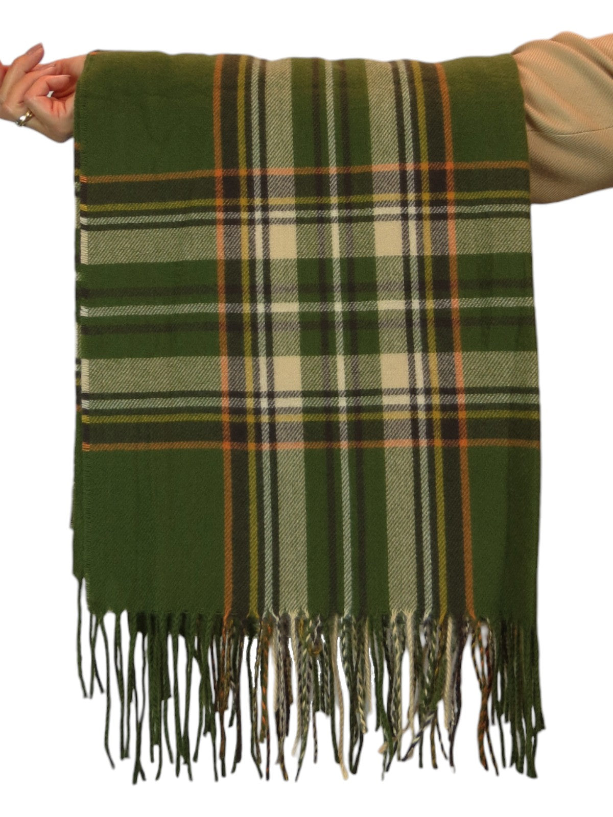 Plaid Tartan Soft Wool Pashmina Shawl Scarf Khaki Green