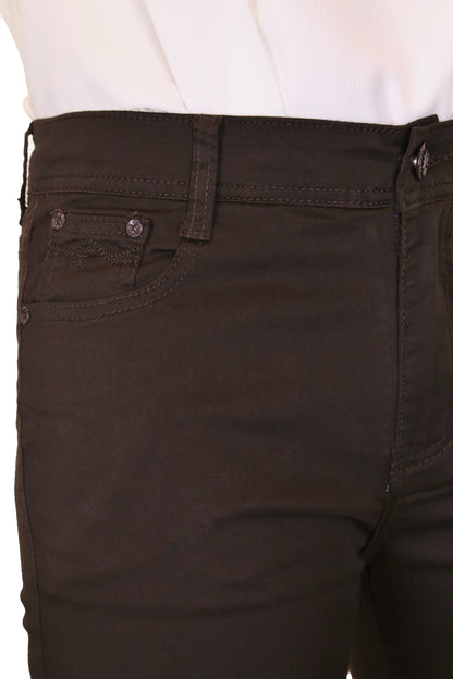 Stretch Diamante Cuff Chino Sheen Jeans Shorts Brown