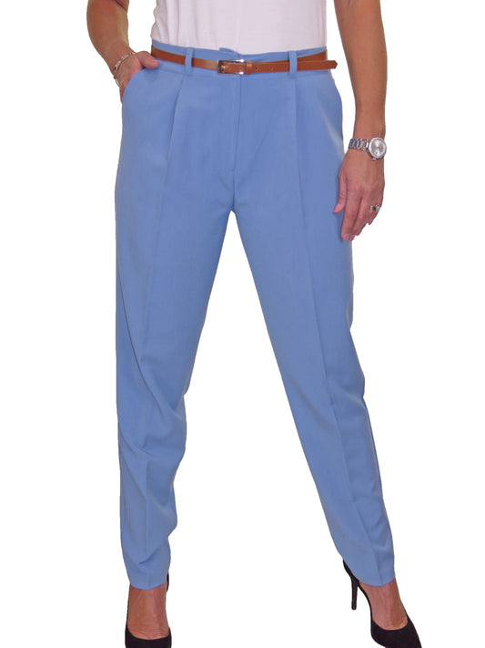 Ladies Smart Tapered Leg Trousers Sky Blue