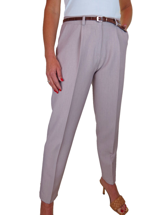 Ladies Smart Tapered Leg Trousers Mauve Oatmeal