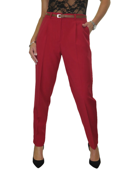 Ladies Smart Tapered Leg Trousers Red