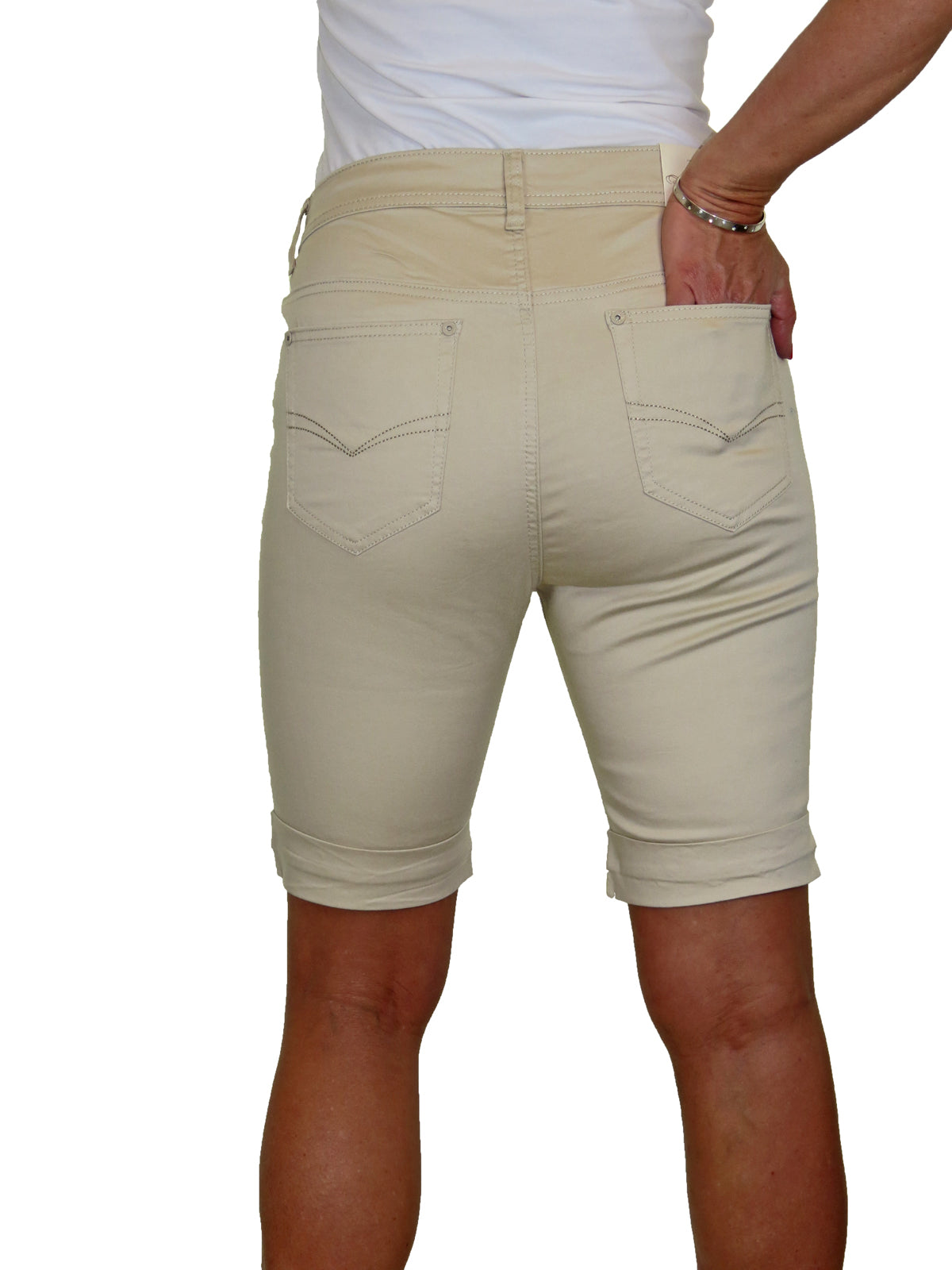 Plus Size Stretch Chino Sheen Jeans Style Shorts Beige