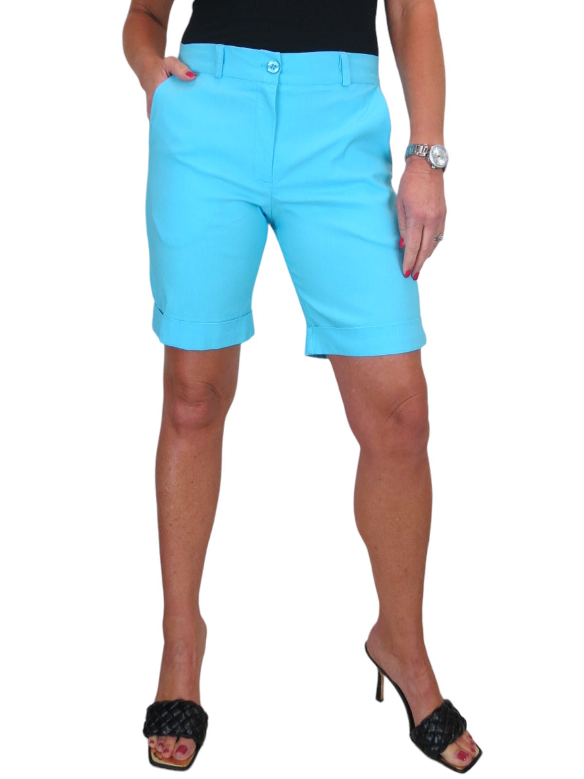 Ladies Above The Knee Stretch Shorts Light Turquoise